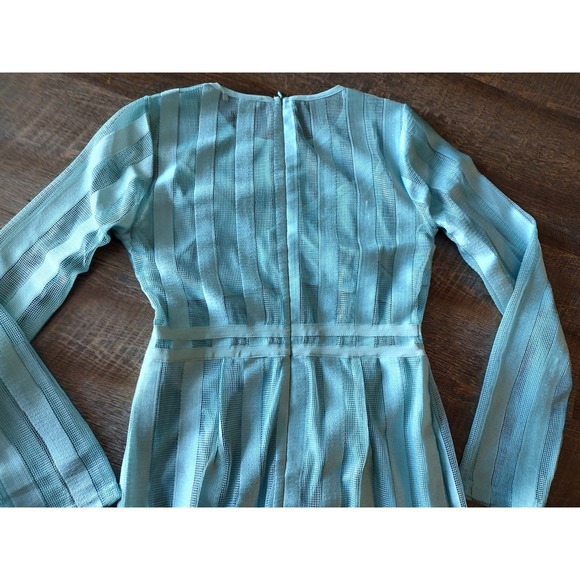 The Clothing Company Light Aqua Blue Lace Striped Overlay Midi Dress Size Large - Picture 10 of 13